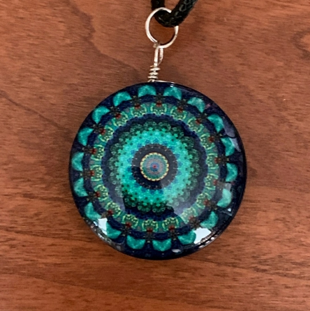 Green & Blue Glass Dome Aztec Necklace